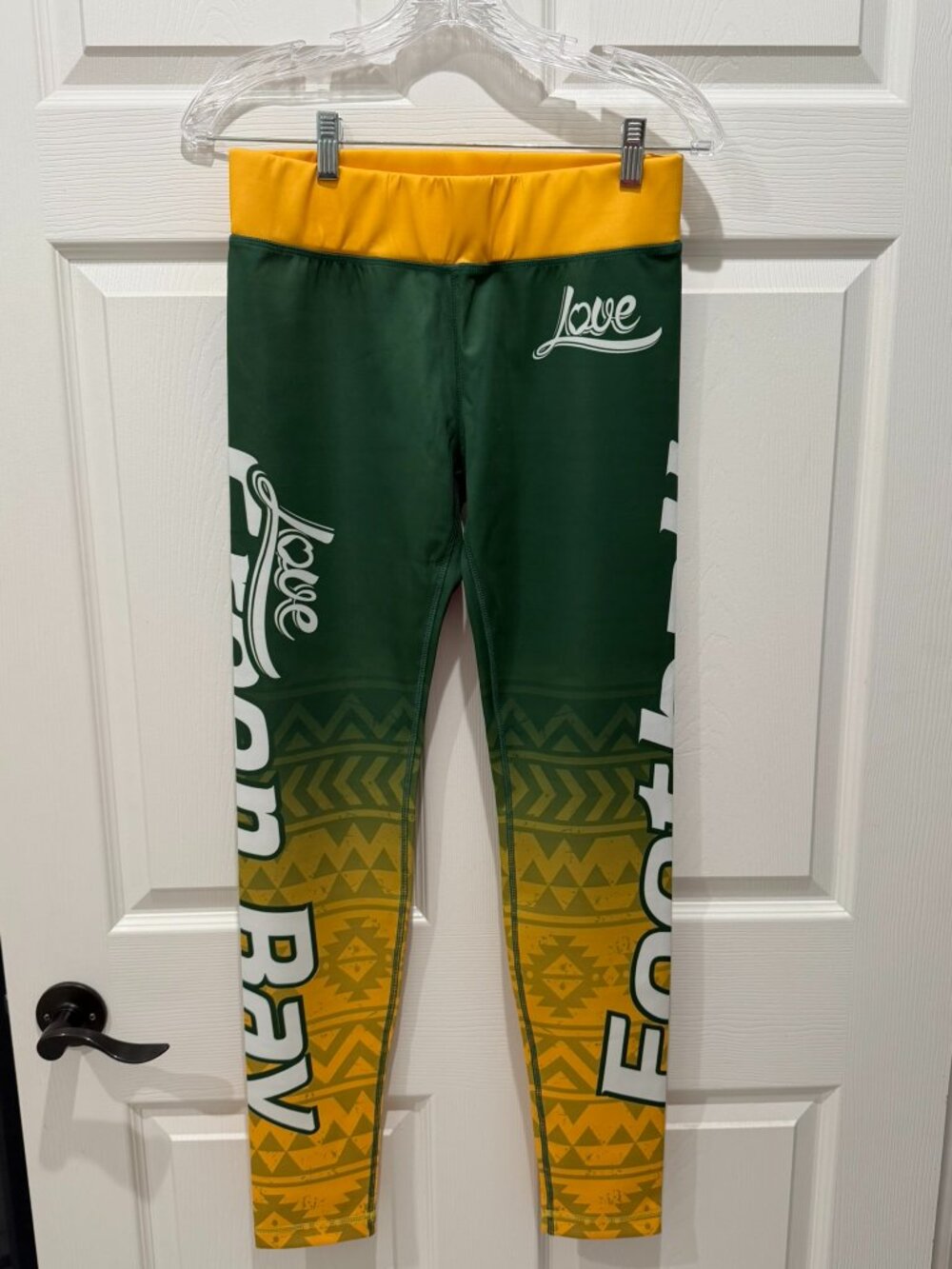 XLUSION Green Bay Football Love Leggings Green Gold Game Day Size L